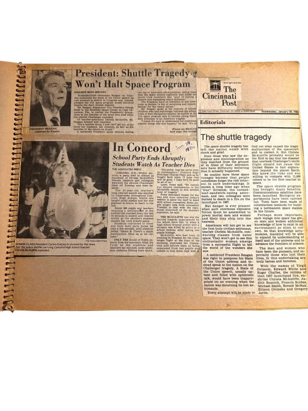 Vintage 1986 Challenger Tragedy Newspaper Scrapbook Spiral-Bound Historical Memo